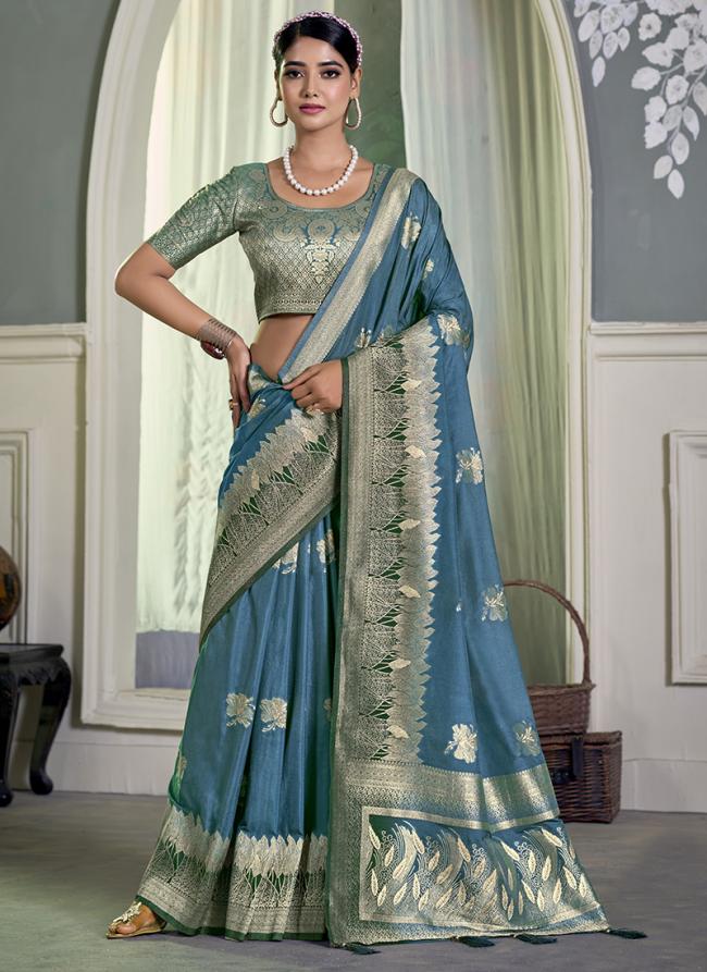 Crepe Aqua Blue Festival Wear Weaving  Saree